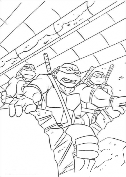 TMNT in action coloring page image
