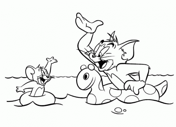Tom and Jerry are Swimming In The Sea  coloring page image