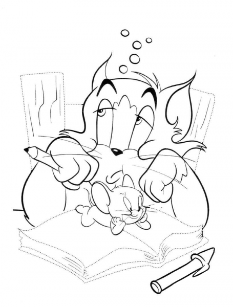 Tom And Jerry Are Writing A Book  coloring page image