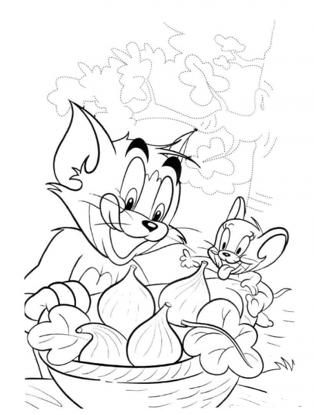 Tom and Jerry Love fruits coloring page image