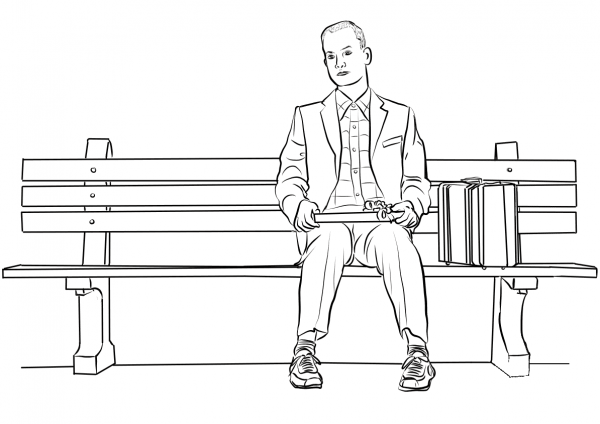 Tom Hanks as Forrest Gump coloring page image
