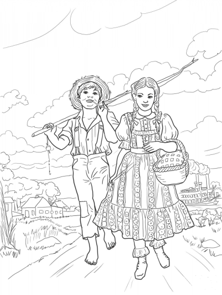 Tom Sawyer and Amy Lawrence coloring page image