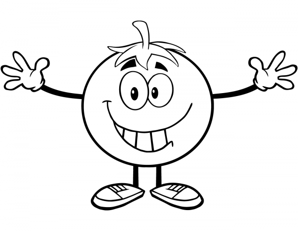 Tomato Cartoon Character with Open Arms coloring page image