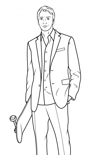 Tony Hawk with Skateboard coloring page image