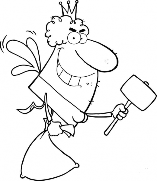 Tooth Fairy Flying with a Mallet and Bag coloring page image