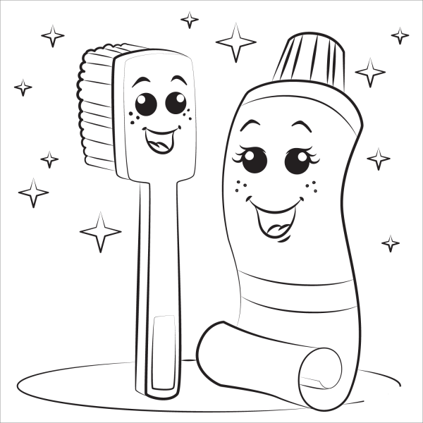 Toothbrush and Toothpaste coloring page image