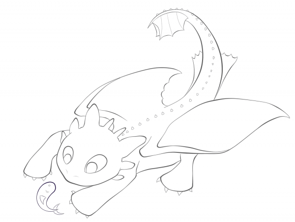 Toothless with The Fish coloring page image