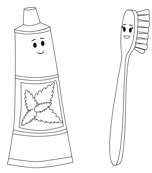 Toothpaste and Toothbrush Characters coloring page image
