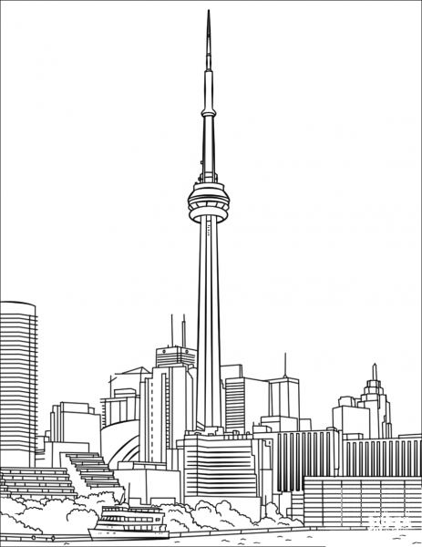 Toronto CN Tower coloring page image