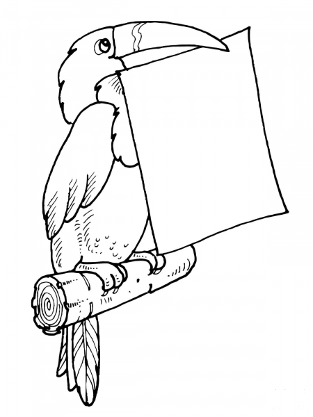 Toucan Holds a Letter in Its Bill coloring page image