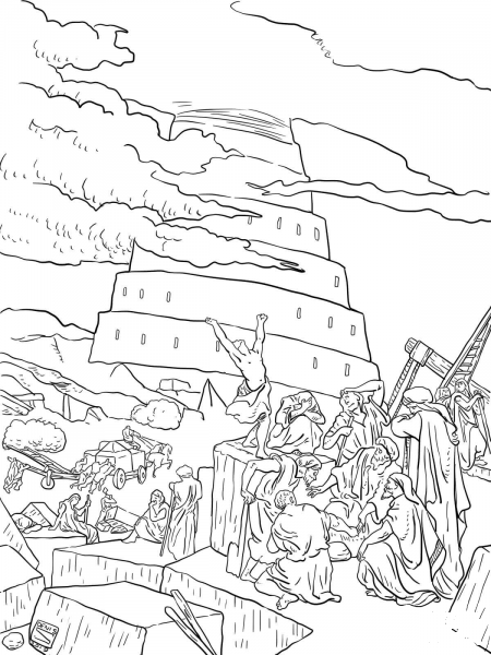 Tower of Babel and the Confusion of Tongues coloring page image