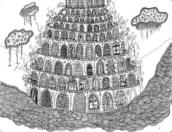 Tower of Babel Zentangle coloring page image