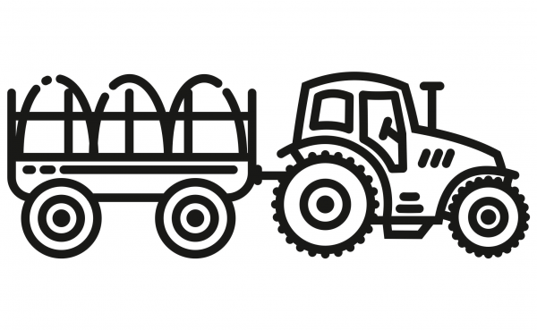 Tractor and Hay Wagon coloring page image