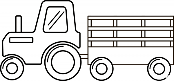 Tractor and Hay Wagon coloring page image