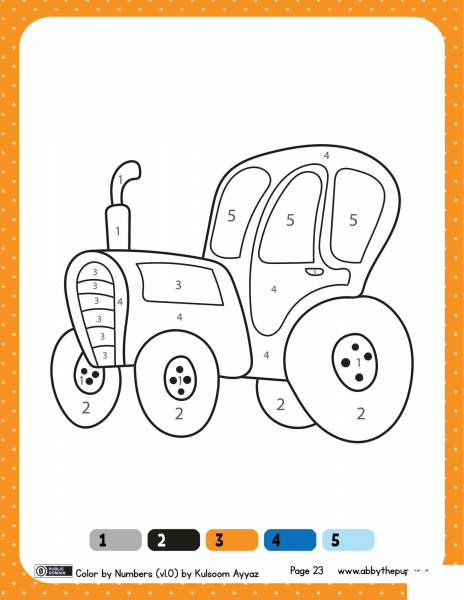 Tractor Color by Numbers 1-5 image