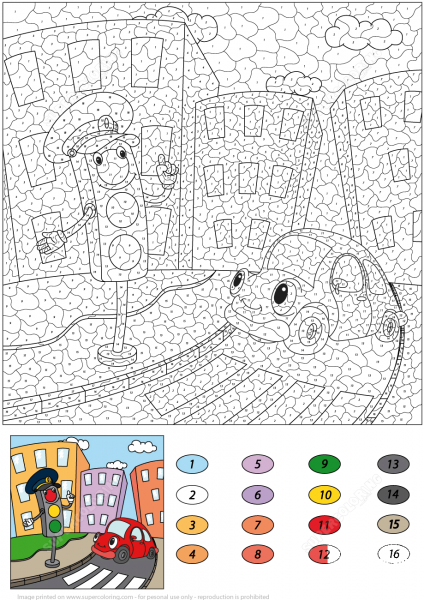 Traffic Light and Funny Car Color by Number image