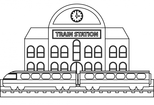 Train Station coloring page image