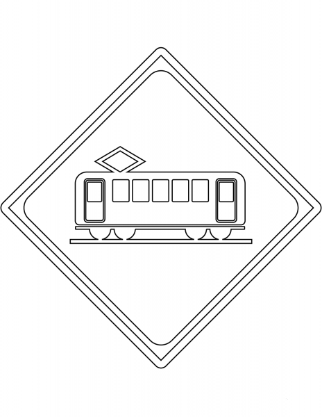 “Tram Crossing Ahead” Sign in Japan coloring page image