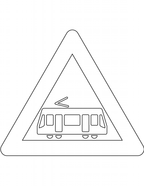 “Tram Crossing” Sign in Denmark coloring page image