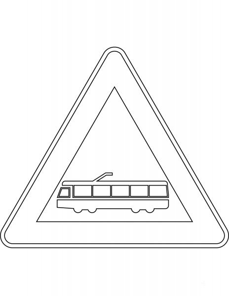 “Tram Crossing” Sign in Italy coloring page image