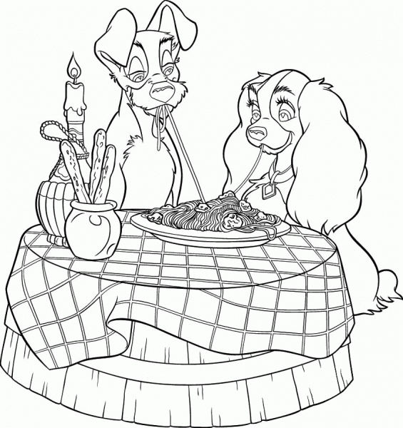 Tramp and Lady coloring page image