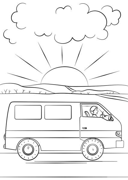 Traveling in a Van coloring page image