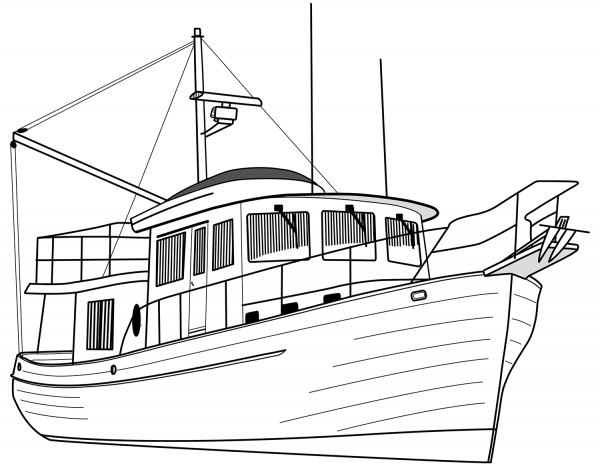 Trawler Yacht coloring page image