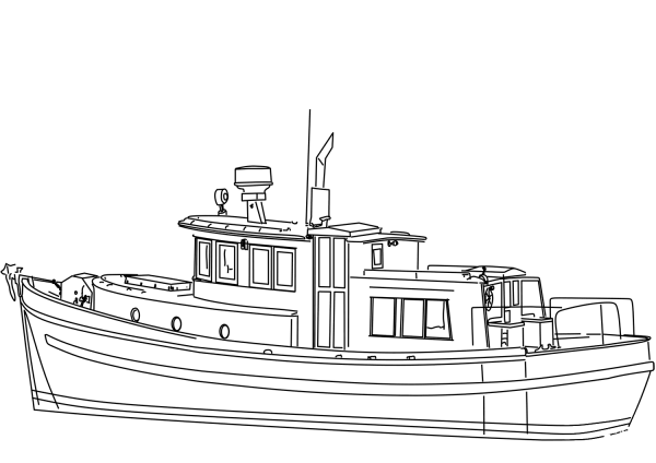 Trawler Yacht coloring page image