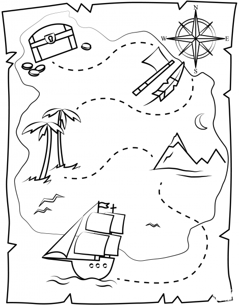 Treasure Chest Map coloring page image