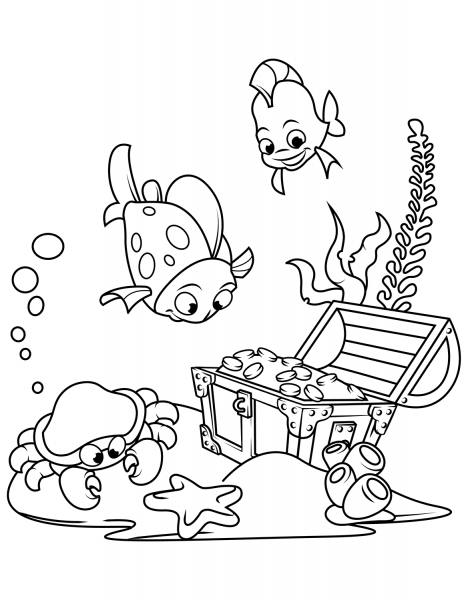 Treasure Chest on the Bottom of the Sea coloring page image