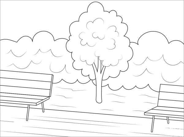 Tree in a Park coloring page image