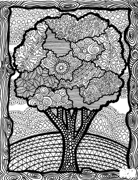 Tree Zentangle coloring page image