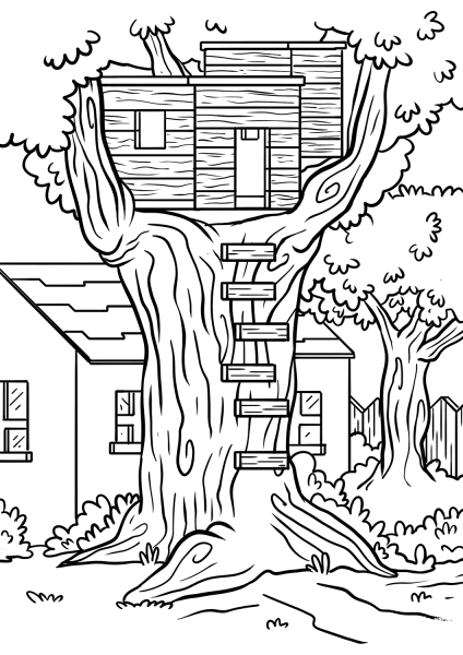 Treehouse coloring page image