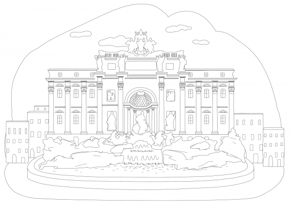 Trevi Fountain coloring page image