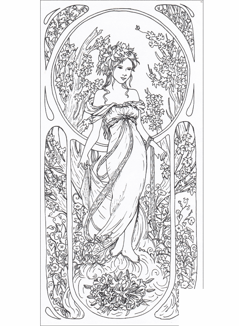 Tribute To Alfons Mucha Coloring Page Colouringpages