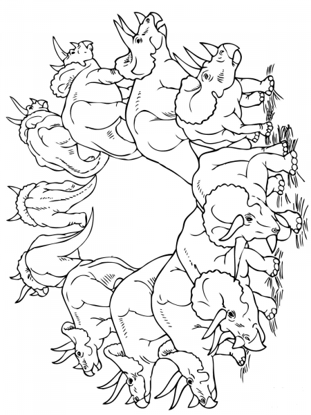 Triceratops Herd coloring page image