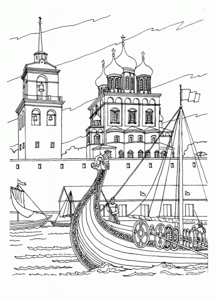 Trinity Cathedral in Pskov  coloring page image