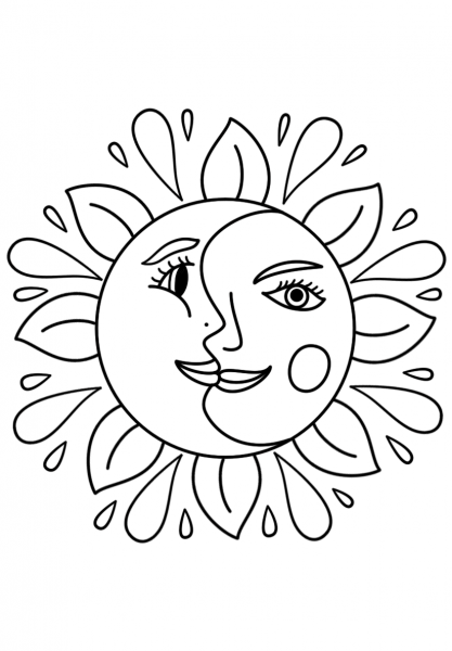 Trippy Sun and Moon coloring page image