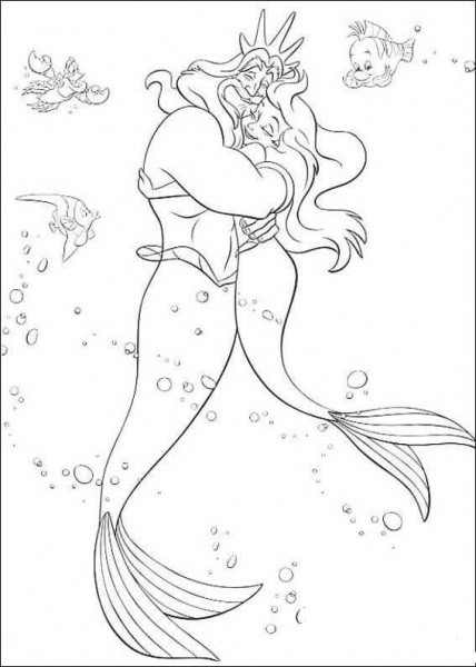 Triton Loves his daughter Ariel coloring page image