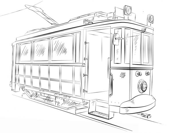 Trolley Car coloring page image