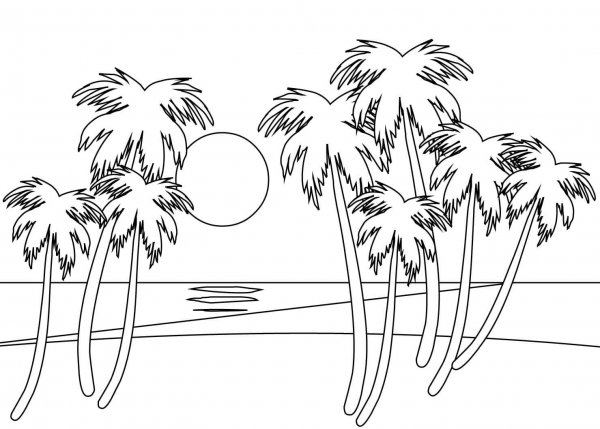 Tropical Beach coloring page image