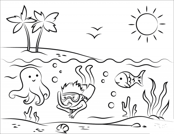 Tropical Beach  coloring page image