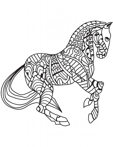 Trotting Horse Zentangle coloring page image