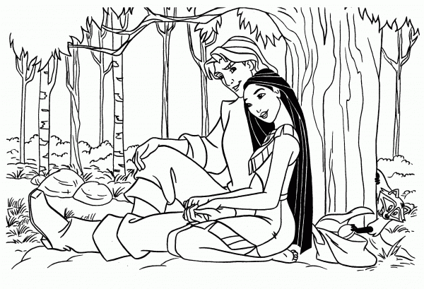 True Love of Pocahontas and Captain coloring page image