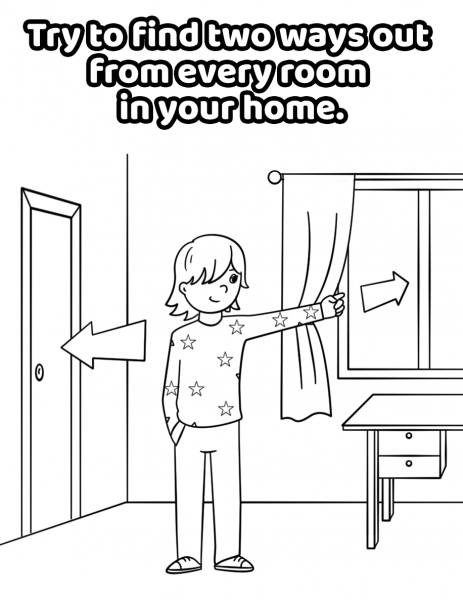 Try to Find Two Ways out from Every Room in Your Home coloring page image