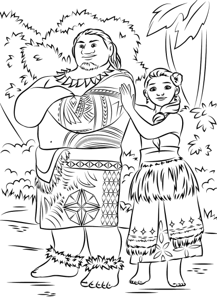 Tui and Sina from Moana coloring page image