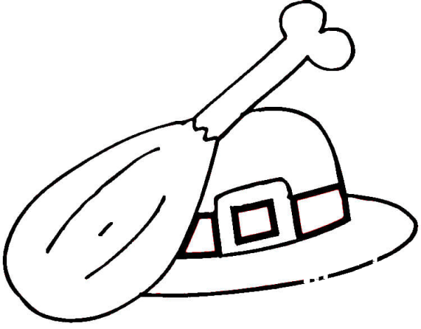 Turkey Leg and Pilgrim Hat  coloring page image