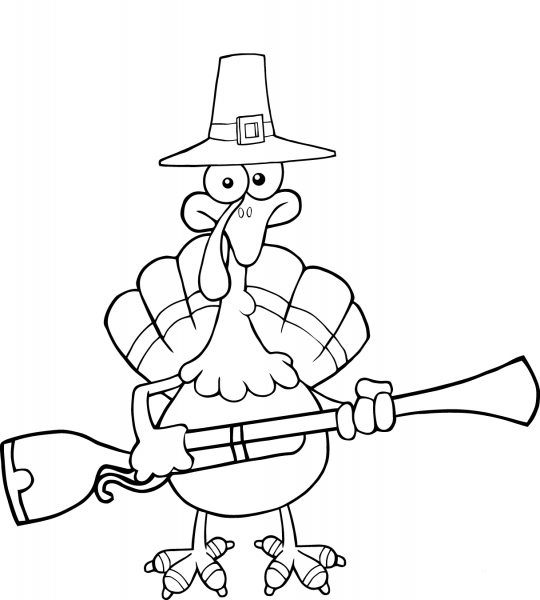 Turkey with a Musket coloring page image