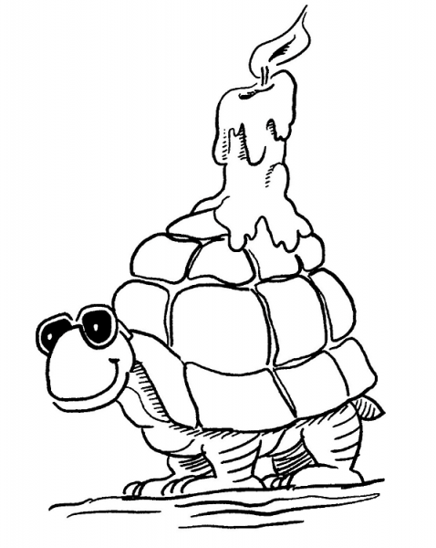Turtle With Candle coloring page image