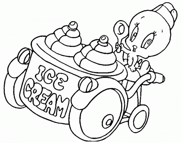 Tweety and Ice Cream Machine coloring page image